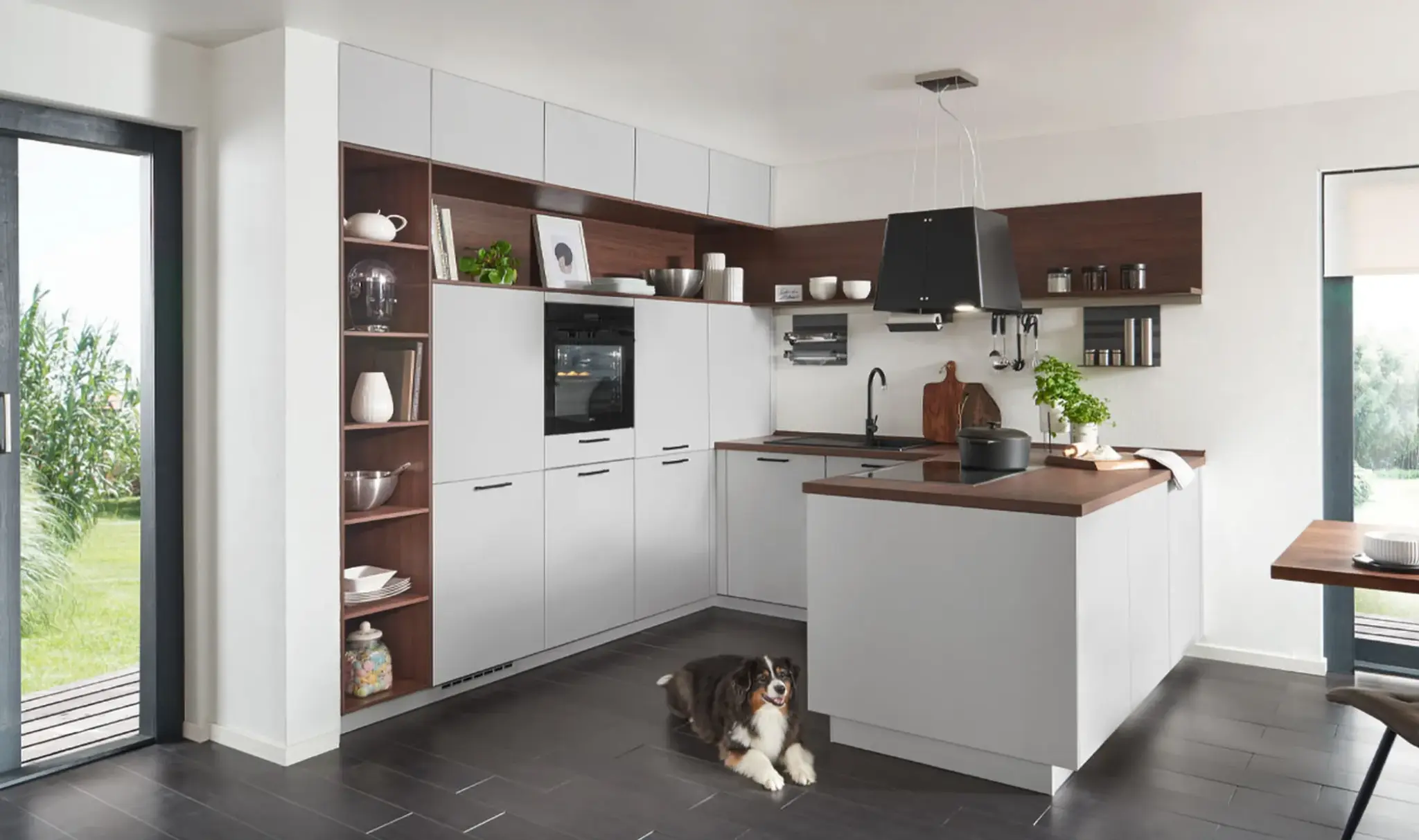 Nobilia moderne U-Küche grau Holz Küchenform