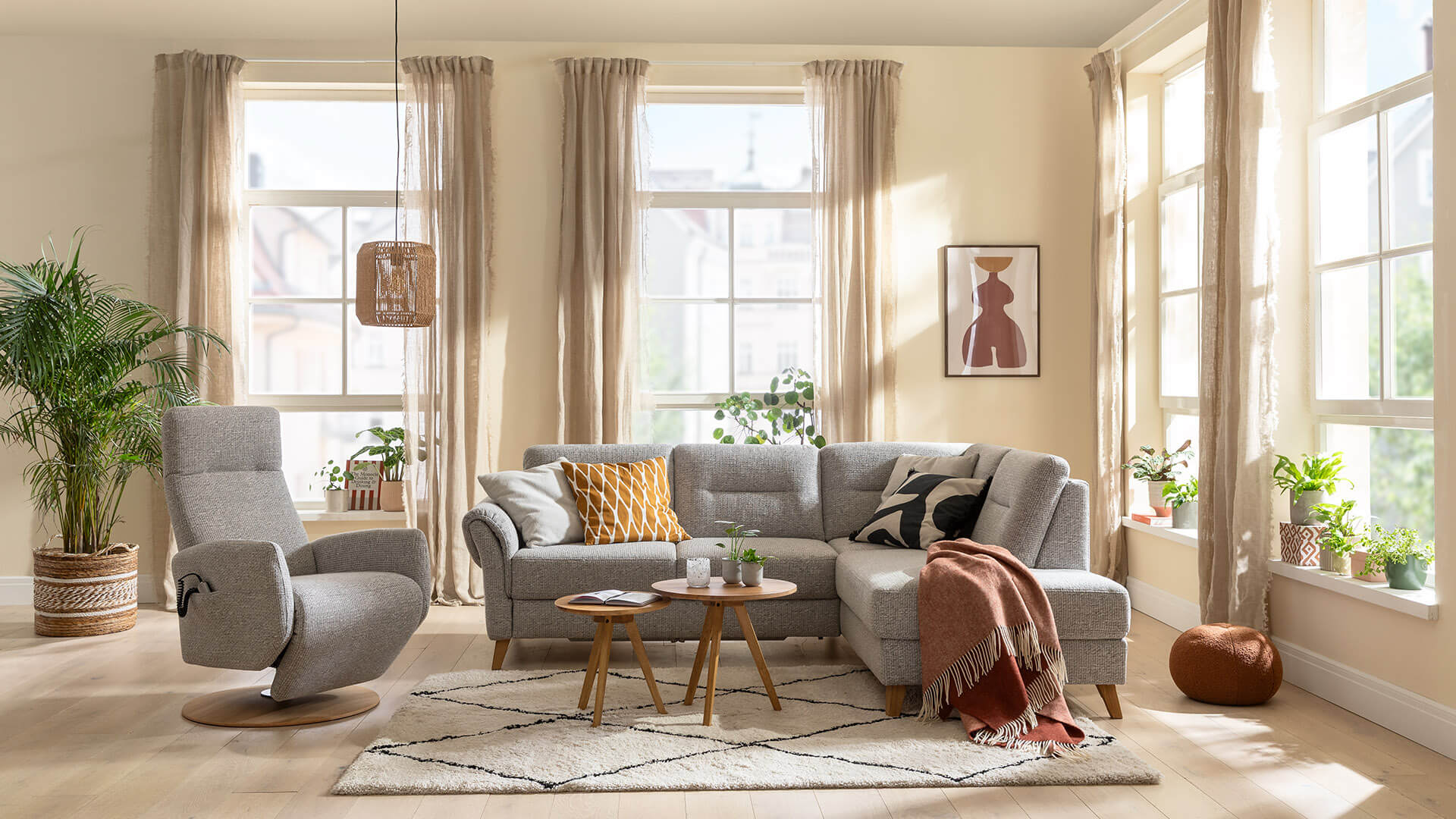 Natura Home Ecksofa Almyra aus Stoff silbergrau