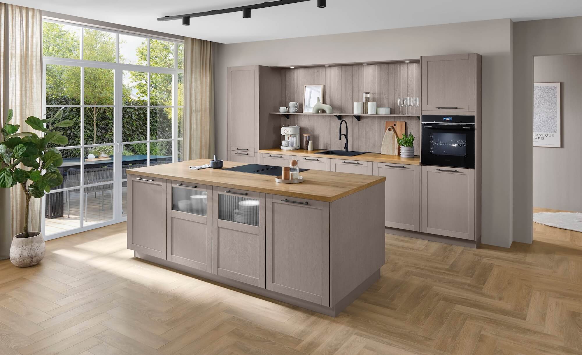 Nobilia Landhausküche mit Insel Sandgrau