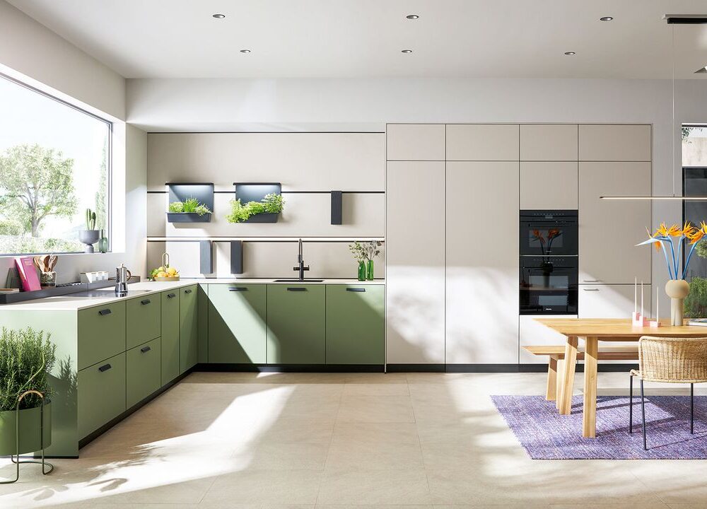 next125 moderne L-Kueche Gruen Creme