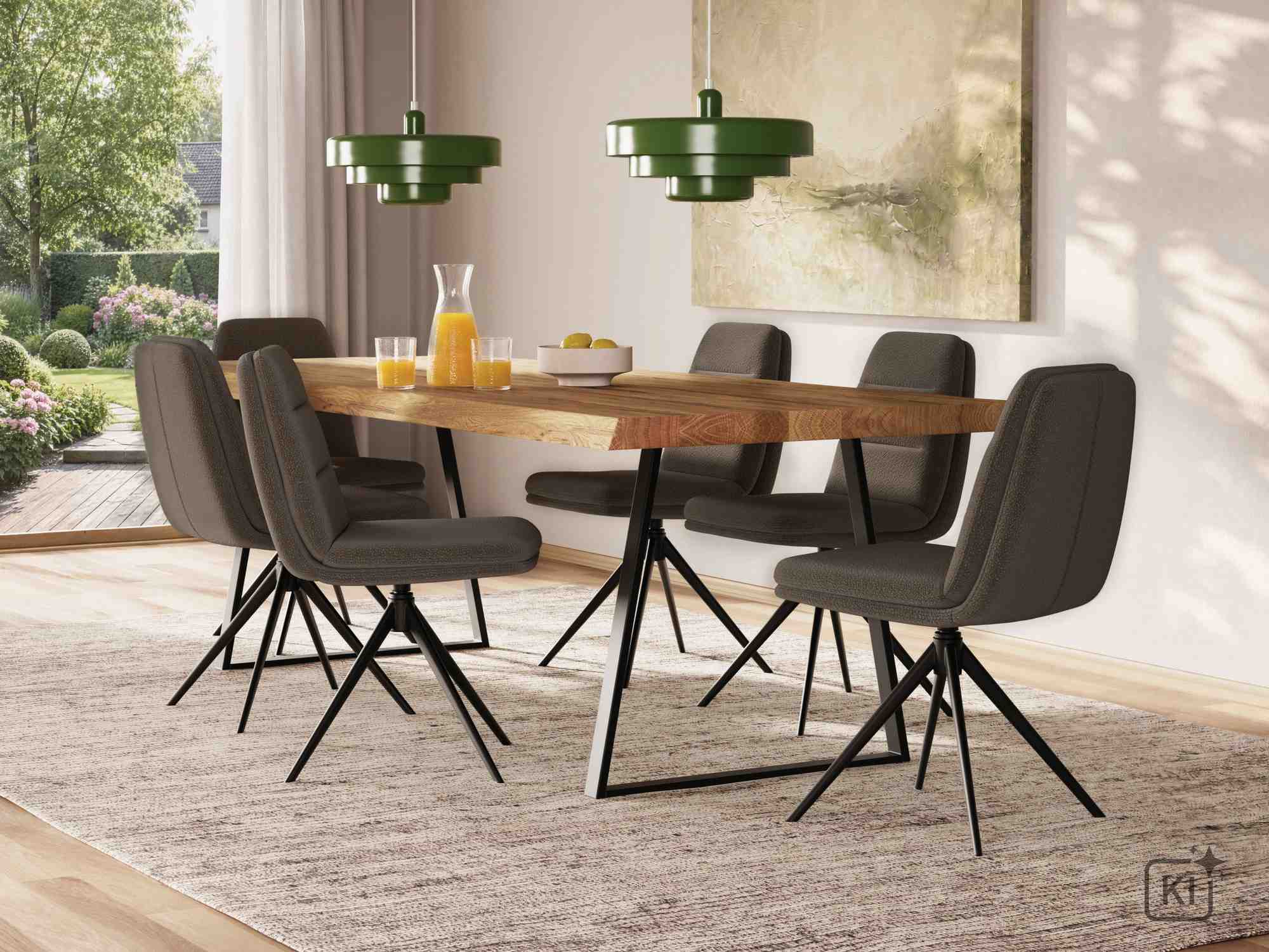 Natura Home Fenara Stuhl anthrazit Esstisch Clifton Eiche Baumkante