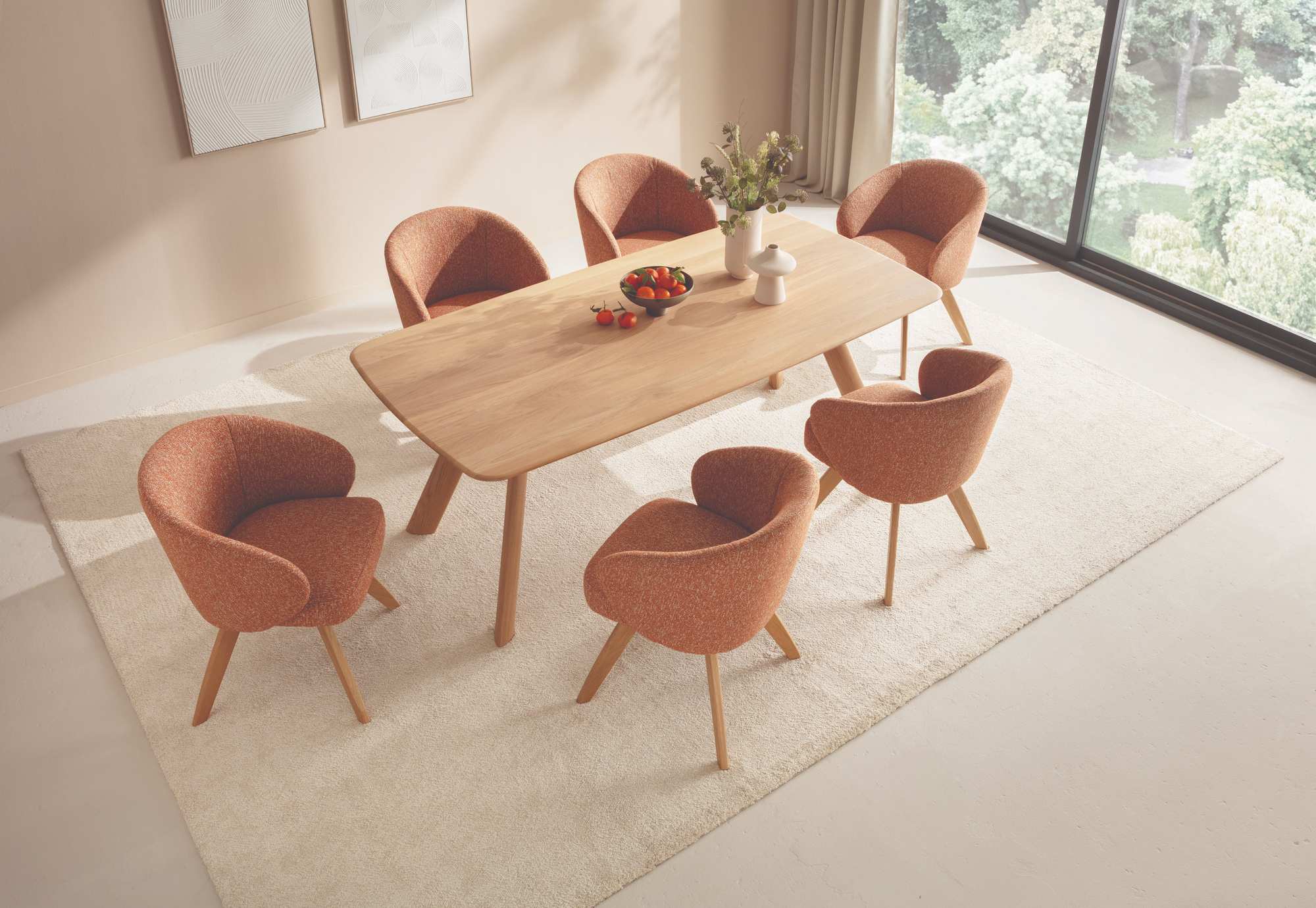 Natura Home Veluma Stuhl cognac Esstisch Nayara Eiche satin