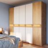 Natura Home Kleiderschrank Baltimore in Eiche massiv mit Glastüren und LED-Beleuchtung