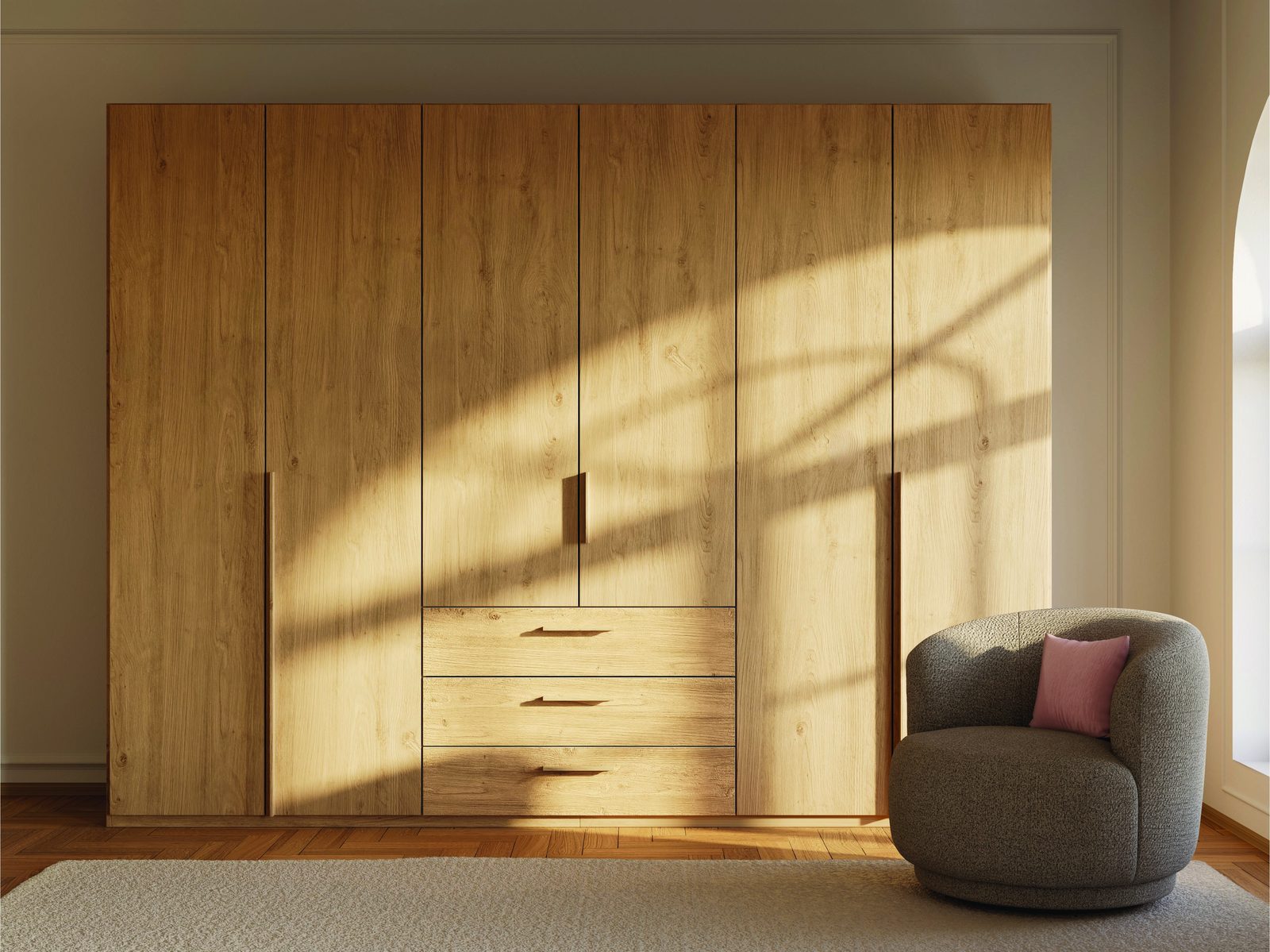 Natura Home Kleiderschrank Caluma 6-türig in Balkeneiche mit drei Außenschubladen